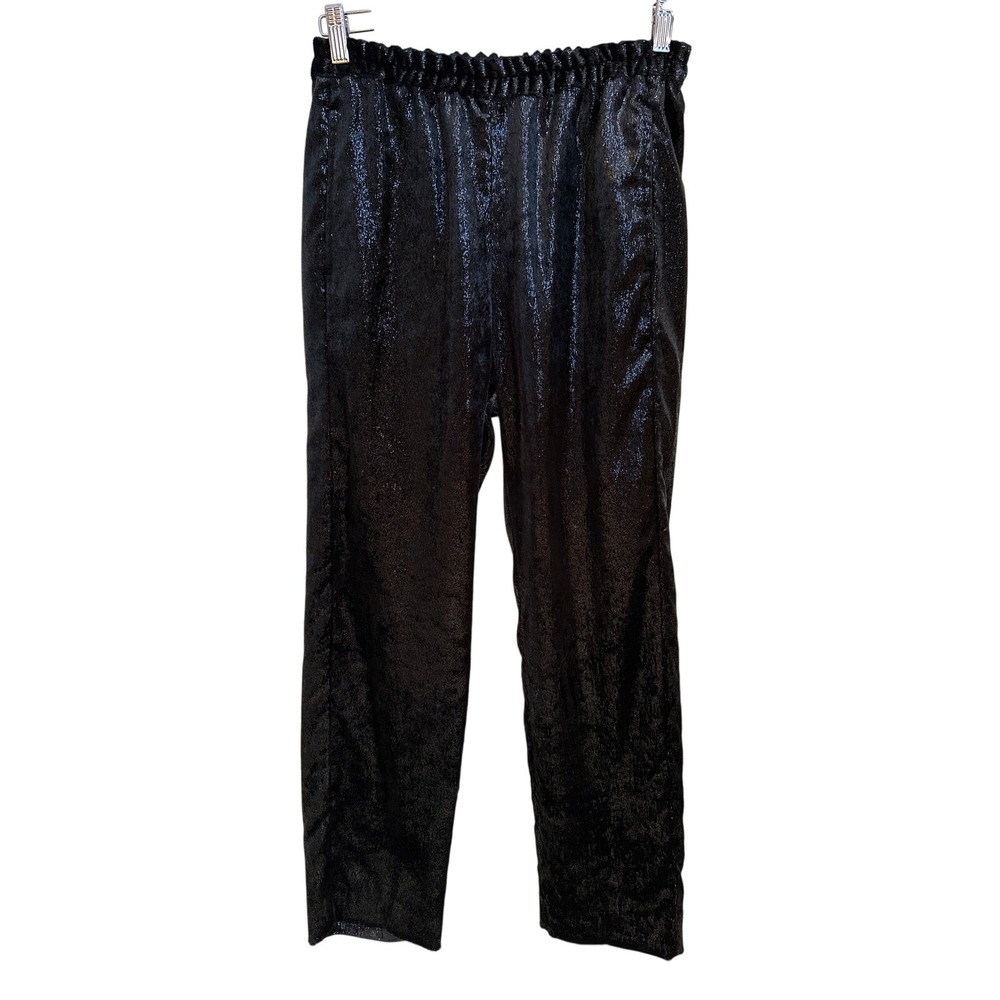 Xirena Black Metallic Shimmer Elastic Waist Straight Leg Pants Small Made in USA